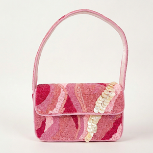 Handmade Pink Glass Beads Rectangular Handbag with Shell Accents Washable <b>Party</b> Craft Embroidery Textile Daily Use <b>Bag</b> - Product Image 1