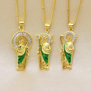 HD0352 Colgante de latón chapado en oro de 18 quilates con circonita verde de la Virgen María de Guadalupe, dije de San Judas, joyería unisex para mujer - Product Image 2