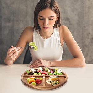 ถาดไม้ทรงกลมแบ่งช่องสำหรับเสิร์ฟกาแฟ ชา ขนม และอาหารลดน้ำหนักสำหรับผู้ใหญ่ ทำจากไม้กระถินเทศ ขายส่ง - Product Image 6