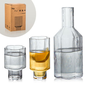 Verres à boisson à rayures verticales Style <span class=keywords><strong>Origami</strong></span> en verre strié en forme de fleur, gobelets empilables en verre côtelé - Product Image 1