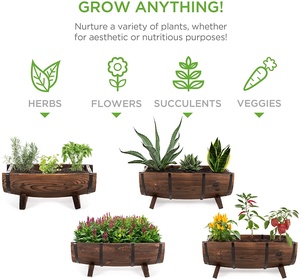 Ensemble de 3 jardinières de <span class=keywords><strong>jardin</strong></span> surélevées demi-<span class=keywords><strong>baril</strong></span> en bois, parterres de fleurs décoratifs rustiques pour plantes, herbes et légumes - Product Image 2