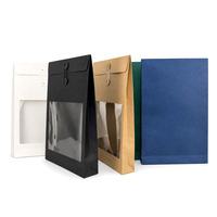 Sac en papier kraft avec fenêtre transparente en PVC et fermeture à cordon boutonné, sac d'emballage cadeau pour boutique de détail et petites entreprises