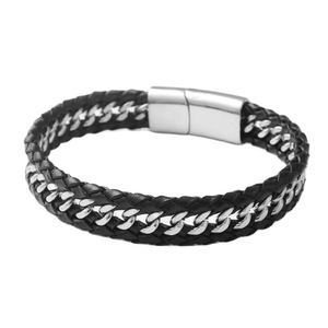 yunnique <b>Titanium</b> Steel Black Woven <b>Chain</b> Bracelet Magnetic Clasp Men's Jewelry Gift - Product Image 1