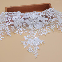 Nouveau Design blanc pur luxe nouveau Design fleur 3d fleur Applique perles paillettes fleur broderie Patch dentelle
