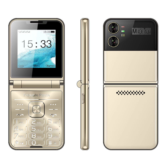 Compact Folding Feature Phone with Quad SIM Keypad and Camera French Language Flip Mobile Phone Cellular Device
