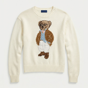 Suéter Premium 100% Algodón con Diseño de Oso para <span class=keywords><strong>Mujer</strong></span>, Tejido Grueso 7GG, Estilo Retro Jacquard, Lujo Discreto, Estilo Old Money - Product Image 3