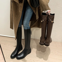 Bottes d'équitation d'hiver montantes à bout rond avec fermeture éclair et boucle