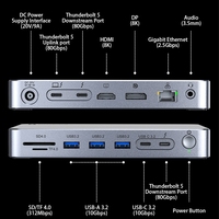 Base de Conexión Thunderbolt 5 15 en 1 con Triple Pantalla, Carcasa para SSD, 3 Puertos USB-A, Ethernet 2.5G, Pantalla 8K, 180W PD, Compatible con 2.1