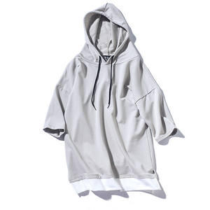 เสื้อสเวตเตอร์แขนสั้นมีฮู้ดสำหรับผู้ชาย,เสื้อสเวตเตอร์แบบลำลองเสื้อคลุมมีฮู้ดย้อมสีพื้นบริการ OEM ขนาดใหญ่พิเศษสำหรับฤดูร้อน - Product Image 2