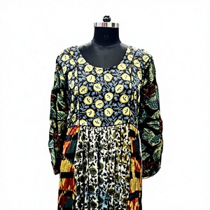 Vintage Solid Patchwork Floor-Length Artisan <b>Botanical</b> <b>Print</b> Handcrafted Kantha-Inspired Bohemian Long Dress 100% Cotton - Product Image 1
