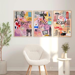 HAOWAI-Toile Graffiti Murale, Impression d'Art Mural de Ville, Peinture Personnalisée, <span class=keywords><strong>Londres</strong></span>, New York, Paris, Style Moderne - Product Image 1