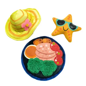Bán buôn tùy chỉnh nhồi bông squeaker Tonkotsu Starfish hat đồ chơi dễ thương bên bờ biển Chew Plush Dog đồ chơi