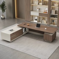 Ensemble de bureau de direction en forme de L, table de bureau de luxe légère, chaise de bureau moderne minimaliste, mobilier en bois haut de gamme pour président et directeur