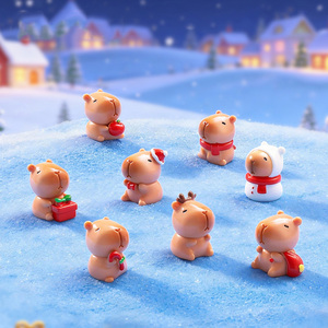 Miniature Christmas Capybara Figurines Mini Resin Animals for Xmas Decor Gift <b>Box</b> Fillers Cake Topper & Festive Home Decorations - Product Image 3