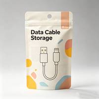 Pochette de rangement pour câble de données USB, imprimée sur mesure en usine, OEM, avec fermeture éclair, fond à soufflets et trou de suspension, pour présentoir de vente au détail