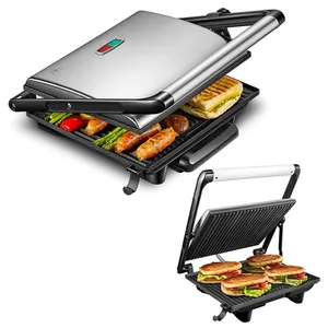 Stainless Steel 4 Slice Contact Grill Electric Steak Bbq Grill With Removable Plates Adjustable Thermostat Panini Grill Maker