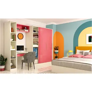 Skyline Pink And White Wardrobe With Computer Desk Modern Design Furniture Wardrobe For Bedroom