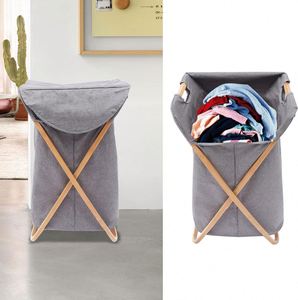 Cesto de Ropa Plegable Ecológico con Marco de Bambú, Diseño Plegable para Baño, Almacenamiento de Ropa Sucia - Product Image 4