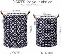 Panier à linge pliable en toile de coton biologique à motif marocain Sea Team avec poignées en cuir PU, taille personnalisable