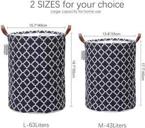 Sea Team Moroccan Lattice Pattern Laundry Hamper Canvas Fabric Laundry Basket <b>Collapsible</b> <b>Storage</b> Bin with PU Leather Handles - Product Image 6