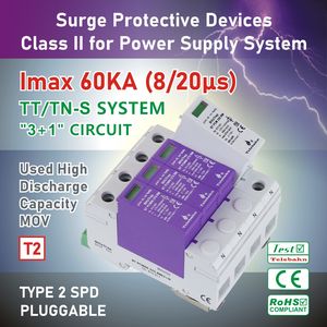 Dispositivo de Protección Contra Sobretensiones AC SPD 275V 320V 440V 60kA 3P+N T2 para 3 Fases - Product Image 2