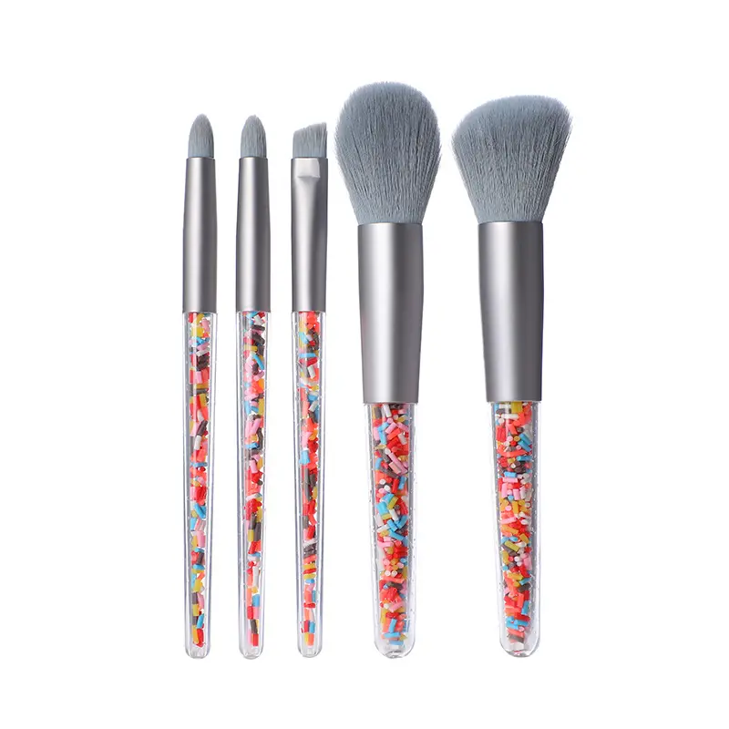 Korea Style High Quality Portable Travel Makeup Cosmetics Brush Set 5pcs With Rhinestone Custom Logo Brochas Maquillaje