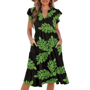 Best seller moda Hawaii personalizzato alla moda <span class=keywords><strong>Ulu</strong></span> lascia stampe tessuto moda da donna con scollo a V con cuciture in vita stampate su richiesta - Product Image 5