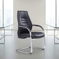 Chaise de bureau moderne en cuir avec base en métal chromé, support lombaire, pivotante, hauteur réglable, pour usage exécutif, réunions et visiteurs