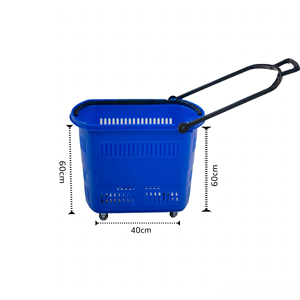 Supermarket Convenience Store Rolling Basket Large Four-<b>Wheel</b> <b>Plastic</b> Trolley with Handle Convenience Shopping <b>Wheel</b> Basket - Product Image 3
