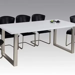 Formwell tavolo da pranzo 1076 Extension MDF alto lordo bianco piano del tavolo Ni-placcato gambe in acciaio