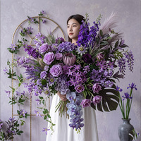 Fleur de lys artificielle en soie violette, faite à la main, légère, pour décoration florale de scène de mariage