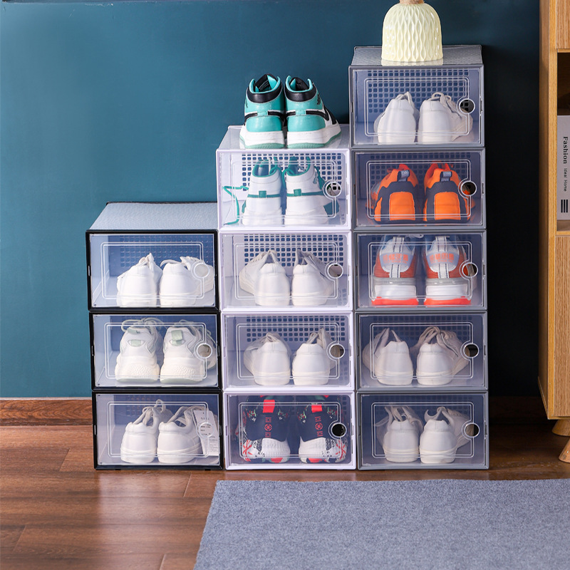 Shoe Rac Png Multilayer Stacking Plastic Shoe Storage Boxes Drawer Style Dustproof ...