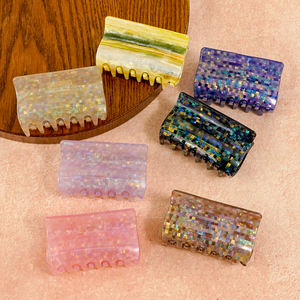 Pince à cheveux rectangulaire en acétate de luxe, couleur personnalisée, design mosaïque, accessoire de mode unisexe pour cheveux épais, volume personnalisé - Product Image 5