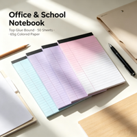 Bloc-notes personnalisé imprimé, 50 feuilles, 65g, perforé, 4 couleurs assorties, emballé sous film rétractable, impression numérique pour notes de bureau