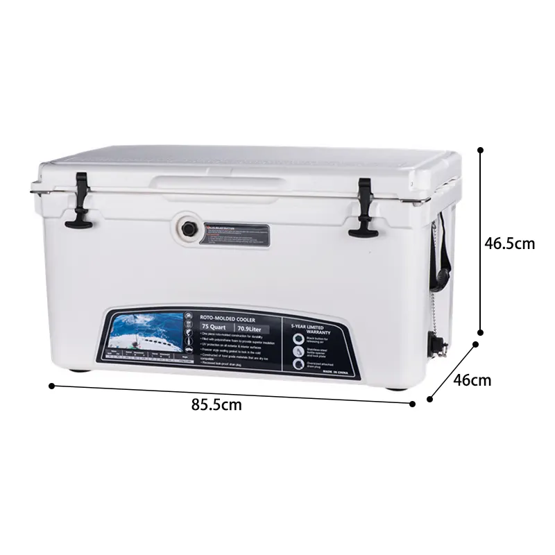 Rouser Outdoor 75Qt Rotomolded Insulated Hard Plastic Ice Chest Cooler Box for Camping Party Blue Fishing