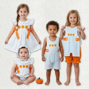 Ensemble robe et barboteuse pour bébés filles, imprimé citrouille, à pois et rayures, tenue décontractée pour tout-petits et nourrissons - Product Image 1
