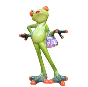 青蛙可爱有趣智能绿色女士青蛙小雕像青蛙雕塑雕像手提包家用书桌浴室办公室花园装饰