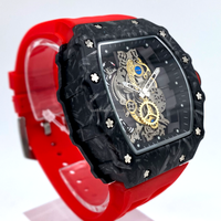 SPARKTIME Montre Tonneau tendance pour homme 47mm avec bracelet en caoutchouc à surface creuse unique, montre de sport à quartz personnalisée