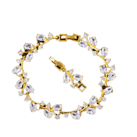 Bracelets de poignet en forme de feuille plaqué or 18 carats pour femmes avec cristal de zircon cubique blanc étincelant Style tendance pour la fête de mariage nuptiale