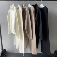 Ensemble élégant pull col roulé et pantalon en maille pour femme automne/hiver, avec logo personnalisé sur le devant, style urbain, en laine douce/acrylique