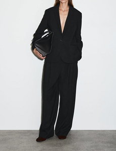 Blazer décontracté noir pour femme, coupe ample, simple boutonnage, revers cranté - Product Image 3