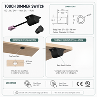 Interrupteur tactile basse tension 12V 24V avec variateur, filaire, contrôle centralisé par capteur LED pour armoire, placard, bande lumineuse, en plastique FREE-78D-23