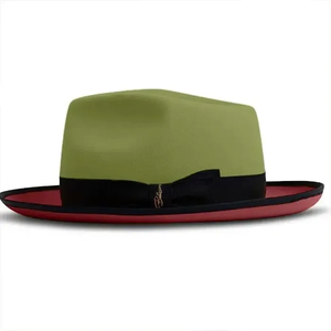 Olive Green <b>Red</b> <b>Wool</b> Fedora Hat With Black Band Unisex Adult Casual Spring Autumn European Style - Product Image 1