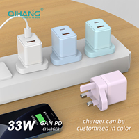 Chargeur mural 33W pour le Royaume-Uni, double port USB-C à charge rapide avec PD + QC3.0, certifié CE RoHS, conception personnalisée OEM
