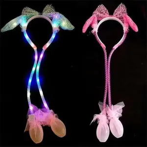 Hot sale cheap price fabric Tiktok Christmas Led party rabbit ear band for holiday decor