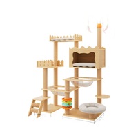 Arbre à chat en bois massif au design épuré avec lit et bureau pour chat, conception peu encombrante pour la maison, griffoir et jouets confortables de type capsule