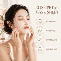 Masque en feuille lyophilisé aux pétales de rose véritable, acide hyaluronique, collagène, hydratation intense, masque facial pour peaux sèches, OEM, marque privée, soins de la peau
