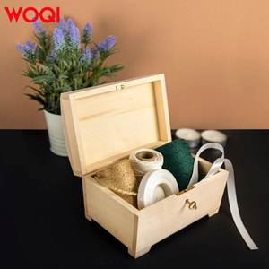 WOQI Petite boîte de rangement en bois verrouillable non peinte et inachevée avec serrure et clé pour bibelot souvenir - Product Image 6