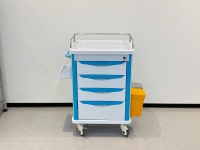 Chariot à médicaments d'hôpital en plastique ABS, chariot de distribution de médicaments avec 4 tiroirs verrouillables et verrouillage central pour clinique