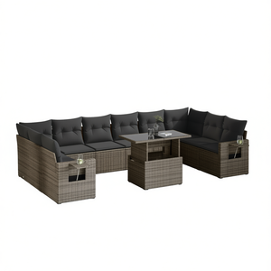 Ensemble de canapés de jardin en rotin gris moderne, 8 places, meubles d'extérieur avec accoudoirs réglables, design contemporain - Product Image 1